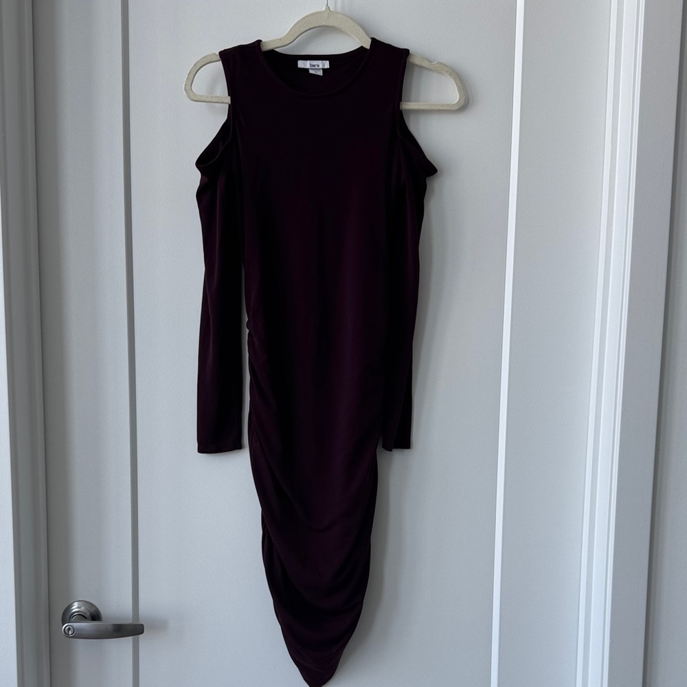 Bar III Plum Cold-Shoulder Long Sleeve Dress
